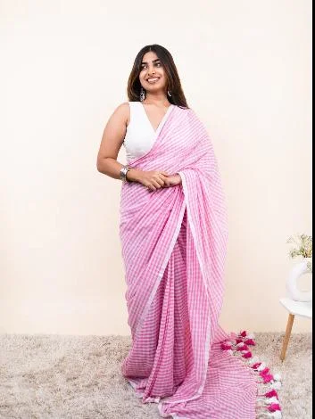 Handloom Pure Mul Cotton Gamcha Checked Saree